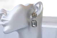 BLACK AND GRAY Earrings, Smokey Grey black diamond crystal drop earrings, Long earrings, Silver earrings, Earrings For Black Evening Dress