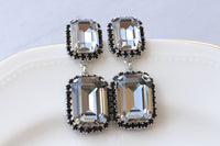 BLACK AND GRAY Earrings, Smokey Grey black diamond crystal drop earrings, Long earrings, Silver earrings, Earrings For Black Evening Dress