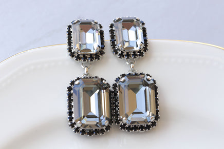 BLACK AND GRAY Earrings, Smokey Grey black diamond crystal drop earrings, Long earrings, Silver earrings, Earrings For Black Evening Dress