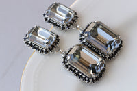 BLACK AND GRAY Earrings, Smokey Grey black diamond crystal drop earrings, Long earrings, Silver earrings, Earrings For Black Evening Dress