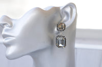 BLACK AND GRAY Earrings, Smokey Grey black diamond crystal drop earrings, Long earrings, Silver earrings, Earrings For Black Evening Dress