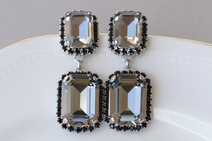BLACK AND GRAY Earrings, Smokey Grey black diamond crystal drop earrings, Long earrings, Silver earrings, Earrings For Black Evening Dress