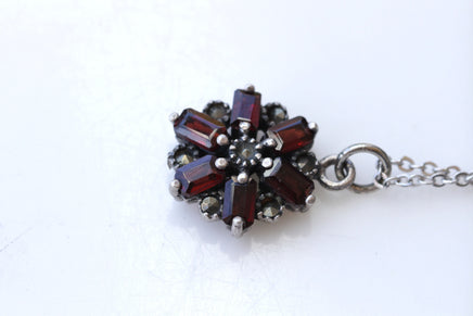 Garnet pendant , Antique necklace, Victorian necklace, Old sterling necklace, Vintage garnet sterling pendant,Garnet necklace,Antique garnet