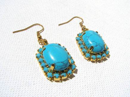Large Genuine turquoise Ring, Filigree Big Ring, Estate jewelry gift for her, Blue Ring and earring Set,Statement Chunky Gold Turquoise Ring