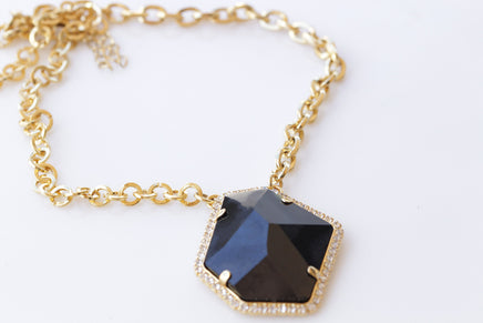 BLACK CHUNKY NECKLACE, Silver Black Necklace, Asymmetric Black Pendant Necklace, Unique Evening Necklace, Formal Statement Large Necklace