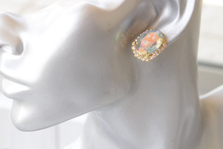 AB CRYSTAL EARRINGS, Oval Shaped Earrings, Aurora Borealis Earrings, Holographic Earrings Bridal Stud Earrings, Elegant bridal Shower Gift