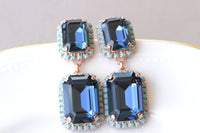 NAVY TURQUOISE EARRINGS, Dark Blue Formal Wedding Earrings, Jewelry For Blue Evening Dress, Blue Topaz Earrings, Art Deco Earrings For Bride