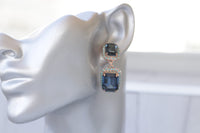 NAVY TURQUOISE EARRINGS, Dark Blue Formal Wedding Earrings, Jewelry For Blue Evening Dress, Blue Topaz Earrings, Art Deco Earrings For Bride