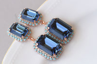 NAVY TURQUOISE EARRINGS, Dark Blue Formal Wedding Earrings, Jewelry For Blue Evening Dress, Blue Topaz Earrings, Art Deco Earrings For Bride