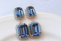 NAVY TURQUOISE EARRINGS, Dark Blue Formal Wedding Earrings, Jewelry For Blue Evening Dress, Blue Topaz Earrings, Art Deco Earrings For Bride