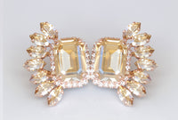 CHAMPAGNE WEDDING EARRINGS, Bridal Topaz Earrings, Statement Earrings, Rose Gold Big Earrings, Cluster Studs, Evening Jewelry, Leaf Earrings