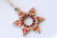 Star of David Necklace, Orange Red Necklace, Hanukkah Gift, Statement Necklace, Jewish Jewelry, Unusual Woman Necklace, Rose Gold Necklace