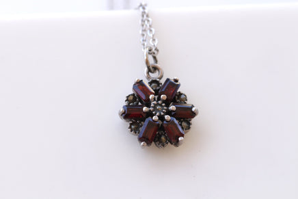 Garnet pendant , Antique necklace, Victorian necklace, Old sterling necklace, Vintage garnet sterling pendant,Garnet necklace,Antique garnet