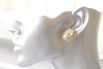 AB CRYSTAL EARRINGS, Oval Shaped Earrings, Aurora Borealis Earrings, Holographic Earrings Bridal Stud Earrings, Elegant bridal Shower Gift