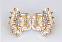CHAMPAGNE WEDDING EARRINGS, Bridal Topaz Earrings, Statement Earrings, Rose Gold Big Earrings, Cluster Studs, Evening Jewelry, Leaf Earrings