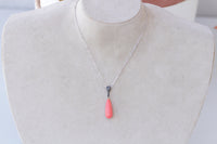 Red Coral Necklace Earrings Set, Silver Sterling 925 Red Pendant Earrings Set, Coral Jewelry Set, Red Gemstone Jewelry,Teardrop Pendant Gift