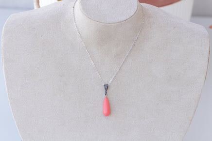 Red Coral Necklace Earrings Set, Silver Sterling 925 Red Pendant Earrings Set, Coral Jewelry Set, Red Gemstone Jewelry,Teardrop Pendant Gift