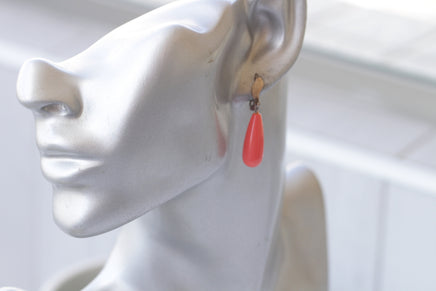 Red Coral Necklace Earrings Set, Silver Sterling 925 Red Pendant Earrings Set, Coral Jewelry Set, Red Gemstone Jewelry,Teardrop Pendant Gift