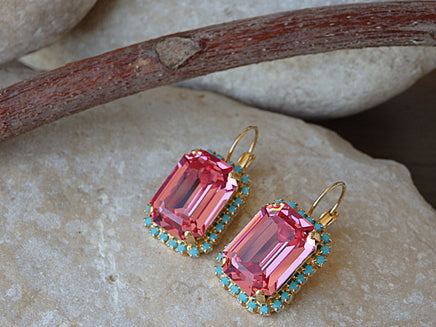 FUCHSIA RING, Pink Rebeka Crystal Ring, Unique Rectangle Ring, Gold Pink Cocktail Ring, Bridal Shower Gift Idea, Hot Rose Pink Ring