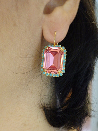 FUCHSIA RING, Pink Rebeka Crystal Ring, Unique Rectangle Ring, Gold Pink Cocktail Ring, Bridal Shower Gift Idea, Hot Rose Pink Ring