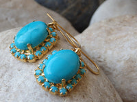 Large Genuine turquoise Ring, Filigree Big Ring, Estate jewelry gift for her, Blue Ring and earring Set,Statement Chunky Gold Turquoise Ring