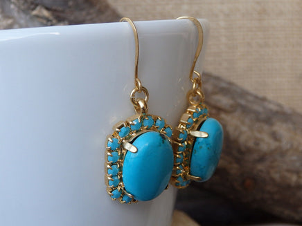 Large Genuine turquoise Ring, Filigree Big Ring, Estate jewelry gift for her, Blue Ring and earring Set,Statement Chunky Gold Turquoise Ring