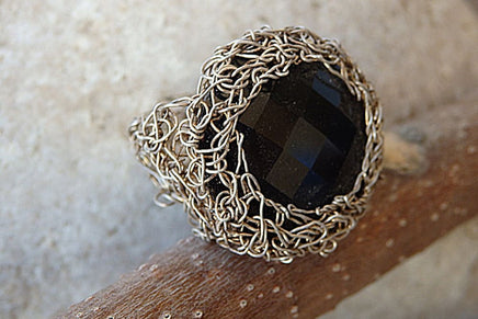 Knitting Ring. Knitting Jewelry. Rebeka Jewelry. 925 Silver Ring. Silver Jewelry. Black Jewelry. Black Ring. Knitted Ring. Rebeka Ring