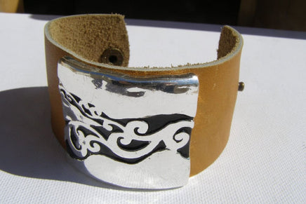 Leather Bracelet. Brown Cuff Leather Bracelet. Chunky Cuff Men Leather Bracelet. Women Leather Beacelet. Silver And Leather Unique Jewelry.
