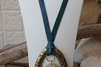 Leather Statement Necklace. Seashell Pendant. Boho Leather Necklace With Large Pendant. Turquoise Leather Necklace. Blue Brass Shell Jewelry