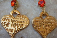 Love Earrings. Rebeka Orange Earrings. Heart Shaped Jewelry. Mom Jewelry Gift. Mothers Day Gift. Orange Crystal Dangle Earrings For Wife