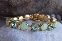 Mint Rebeka Tennis Bracelet. Light Green Rhinestone Elegant Bracelet. Adjustable Crystal Bracelet For Bridesmaid Gift. Bridal Jewelry