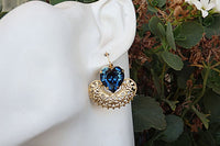 Navy Blue Earrings. Midnight Blue Earrings. Heart Earrings. Romantic Jewelry. Rebeka Crystal Earrings.custom Earrings.blue Christmas Gift