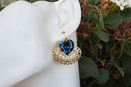 Navy Blue Earrings. Midnight Blue Earrings. Heart Earrings. Romantic Jewelry. Rebeka Crystal Earrings.custom Earrings.blue Christmas Gift