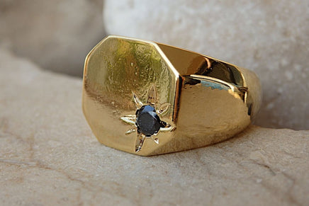 Onyx Signet Ring. Goldfilled Octagon Ring With Black Onyx Gold Signet Ring. Gold Onyx Ring. Black Stone Ring. Onyx Star Signet Gold Ring