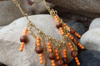 Orange Brown Bib Necklace. Handmade Ethnic Necklace. India Jewelry. Oriental Bib Necklace. Beaded Necklace For Her