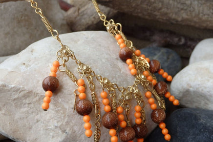 Orange Brown Bib Necklace. Handmade Ethnic Necklace. India Jewelry. Oriental Bib Necklace. Beaded Necklace For Her