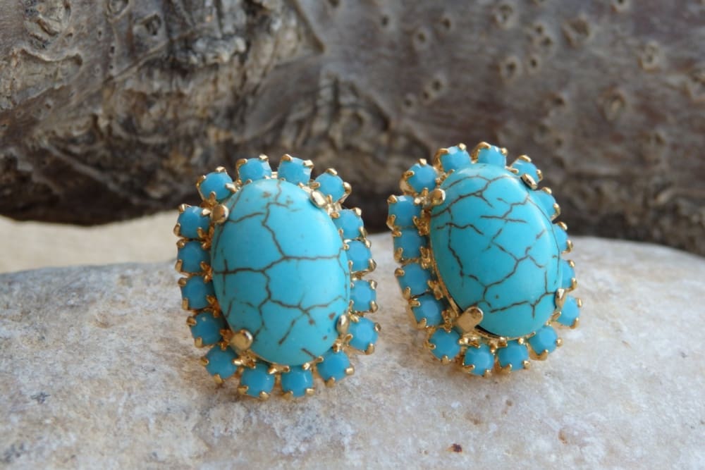 Oval turquoise stud earrings| Rebekajewelry