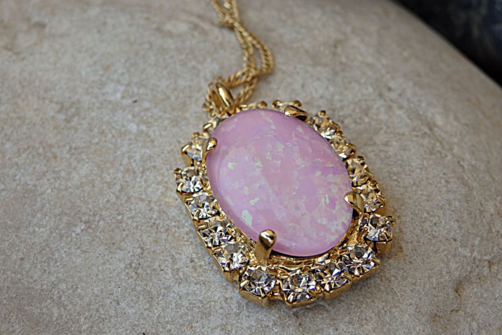 1950s Pink Opal Rhinestone Necklace popular