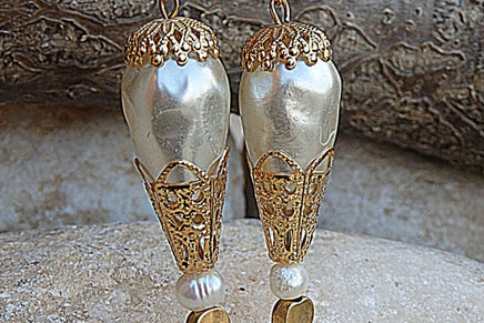 Preal Earrings. Wedding Jewelry. Wedding Earrings. Moroccan Jewelry. Bride Jewelry. Bridal Earrings. Oriental Gold Filled Drop Earrings.