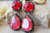 Red Black Earrings. Bridal Ruby Earrings. Rebeka Chandelier. Cocktail Jewelry. Ruby Crystal Earrings. Woman Gift. Blood Red Earrings