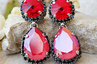 Red Black Earrings. Bridal Ruby Earrings. Rebeka Chandelier. Cocktail Jewelry. Ruby Crystal Earrings. Woman Gift. Blood Red Earrings
