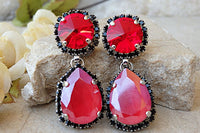 Red Black Earrings. Bridal Ruby Earrings. Rebeka Chandelier. Cocktail Jewelry. Ruby Crystal Earrings. Woman Gift. Blood Red Earrings