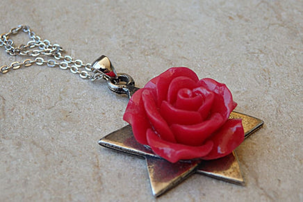 Red Coral Star Of David Necklace
