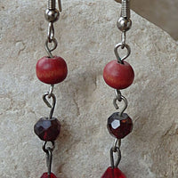 Red Garnet Dangle Earrings. Beaded Wood Earrings. Ruby Crystal Rebeka. January Birthstone Earrings. Wood Jewelry.everyday Jewelry For Her