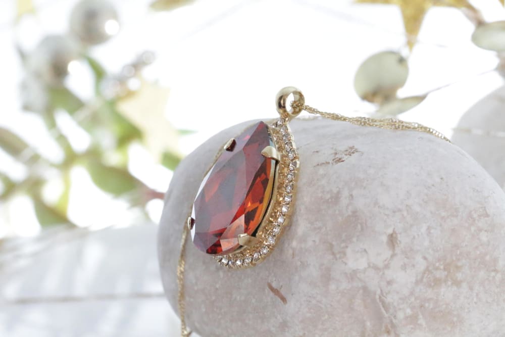 Red Crystal Teardrop Pendant is a Spectacular cheapest Large Faceted Red Quartz Jewel on an 18