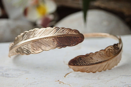 Rose Gold Leaf Bracelet. Rose Gold Wedding Jewelry. Leaf Bangle. Open Cuff. Adjustable Bracelet
