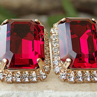 Ruby Earrings. Red Stud Earrings. Big Stud Earrings. Rhinestone Stud Earrings. Ruby Crystal Rebeka Earrings. Estate Jewelry