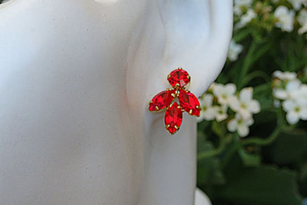 Ruby Earrings. Ruby Red Rebeka Cluster Earrings. Pomegranate Crystal Earrings