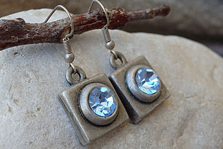 Rustic Earrings. Square Earrings. Light Blue Earrings. Rebeka Earrings. Everyday Jewelry. Boho Style Geometric Earrings.festival Earrings