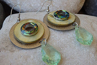 Shell Hoop Teardrop Earrings. Green Rebeka Earrings. Around Dangle Earrings. Fashion Holiday Jewelry. Gift For Her. Silver Hoops Earrings